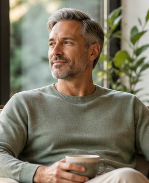 Man relaxing with a cup of tea