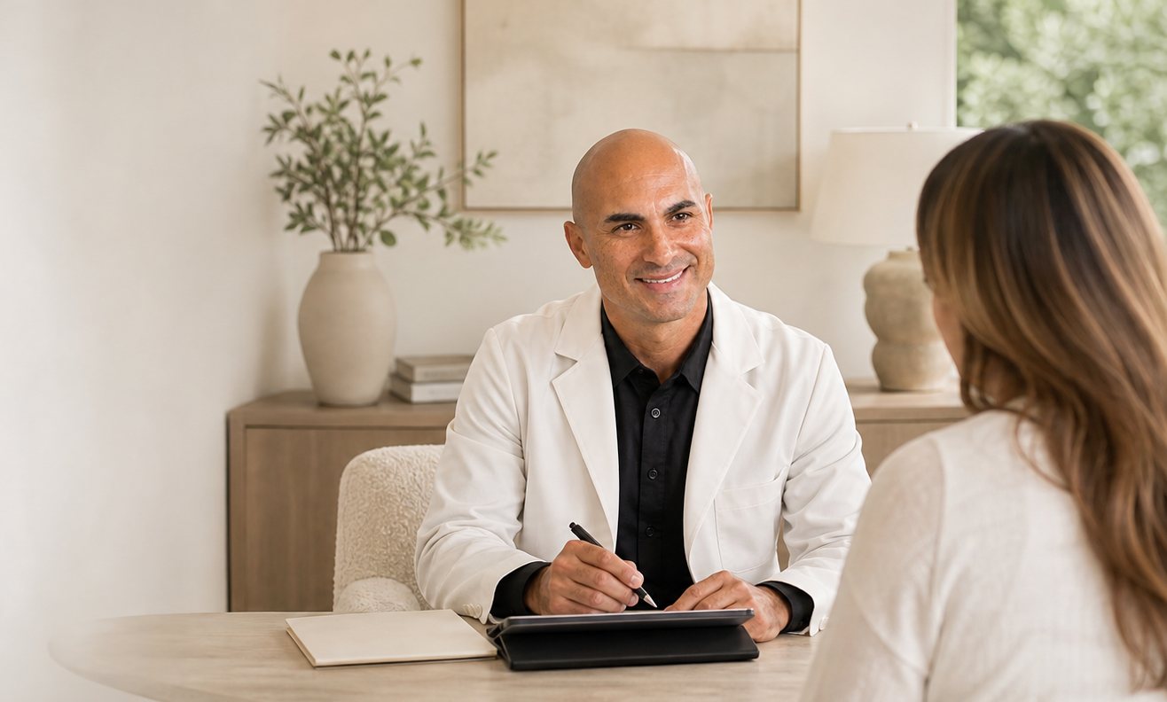 Dr. Castel Santana consulting with a patient at Evoke 5